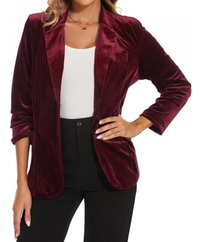 Womens Velvet Blazer Suit Jacket Casual Work Office Long Sleeve Fully Lined Blazer Jacket with Pocket Outerwear Wine Red $23....