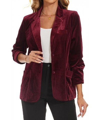 Womens Velvet Blazer Suit Jacket Casual Work Office Long Sleeve Fully Lined Blazer Jacket with Pocket Outerwear Wine Red $23....