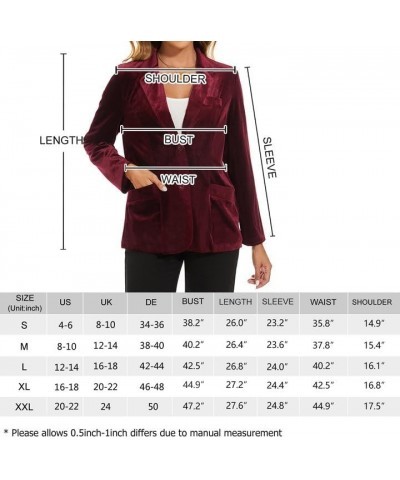 Womens Velvet Blazer Suit Jacket Casual Work Office Long Sleeve Fully Lined Blazer Jacket with Pocket Outerwear Wine Red $23....