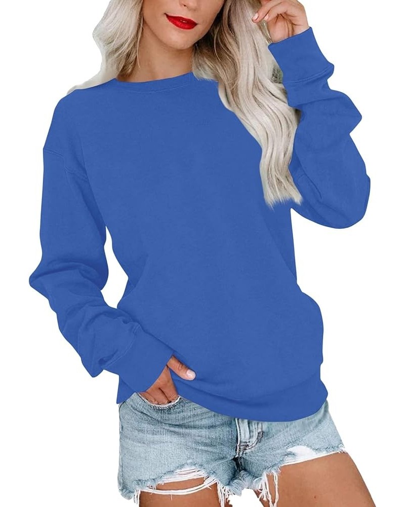 Fall Long Sleeve Sweatshirt Women's Solid/Fade Color Loose Tops Crewneck Pullover Hoodies Sporty Trendy Sweatshirts A-blue $1...