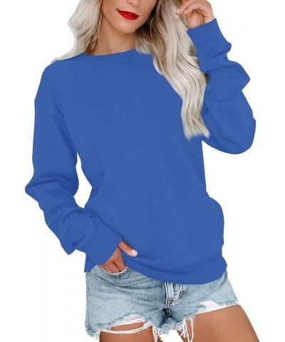 Fall Long Sleeve Sweatshirt Women's Solid/Fade Color Loose Tops Crewneck Pullover Hoodies Sporty Trendy Sweatshirts A-blue $1...