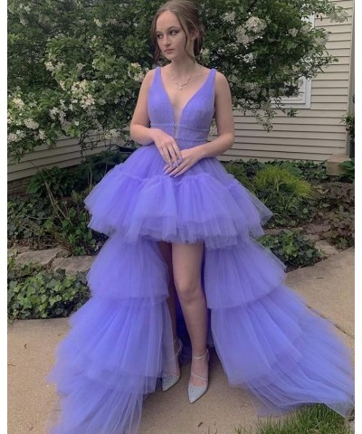 Women's High-Low V Neck Tulle Prom Dresses Long Layered Puffy Formal Evening Party Gowns with Train Daffodil $46.79 Dresses