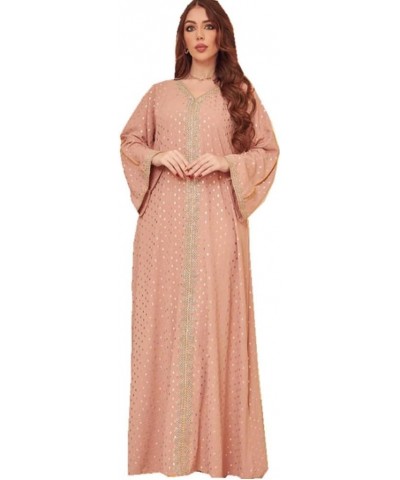 Women Chiffon Muslim Dress Islamic Abaya Dubai Robe Middle East Prayer Dress Open Front Flowy Maxi Cardigan Dress Pink3 $12.9...