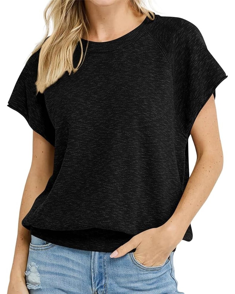 Womens Short Sleeve Crewneck Sweater Summer Tops Casual Loose Knit Lightweight Basic Pullover Shirts Black $18.14 Sweaters