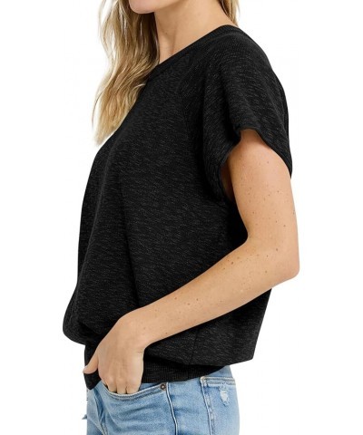 Womens Short Sleeve Crewneck Sweater Summer Tops Casual Loose Knit Lightweight Basic Pullover Shirts Black $18.14 Sweaters