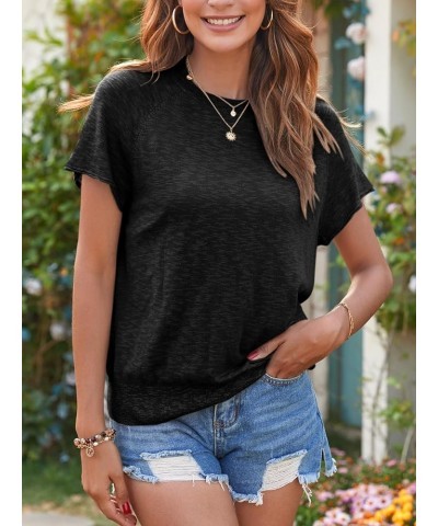 Womens Short Sleeve Crewneck Sweater Summer Tops Casual Loose Knit Lightweight Basic Pullover Shirts Black $18.14 Sweaters