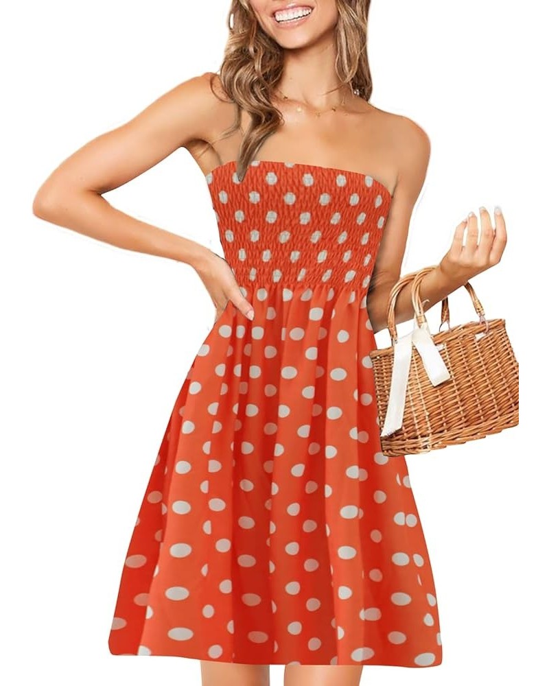 Strapless Dress for Women Summer Beach Boho Smocked Tube Top Dress Orange-polka Dot $9.66 Swimsuits