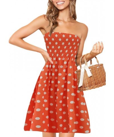 Strapless Dress for Women Summer Beach Boho Smocked Tube Top Dress Orange-polka Dot $9.66 Swimsuits