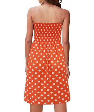 Strapless Dress for Women Summer Beach Boho Smocked Tube Top Dress Orange-polka Dot $9.66 Swimsuits