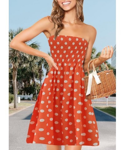 Strapless Dress for Women Summer Beach Boho Smocked Tube Top Dress Orange-polka Dot $9.66 Swimsuits