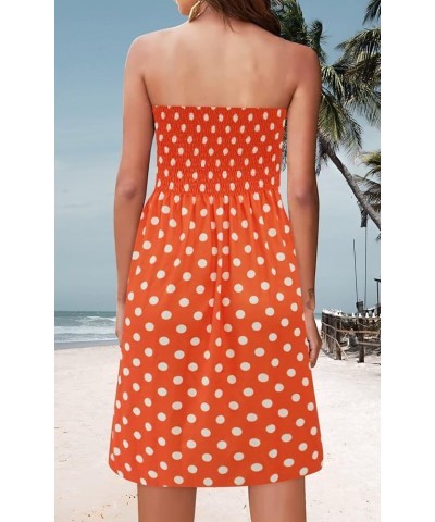 Strapless Dress for Women Summer Beach Boho Smocked Tube Top Dress Orange-polka Dot $9.66 Swimsuits