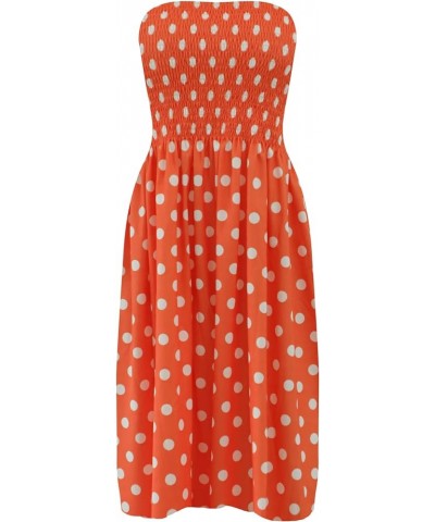 Strapless Dress for Women Summer Beach Boho Smocked Tube Top Dress Orange-polka Dot $9.66 Swimsuits