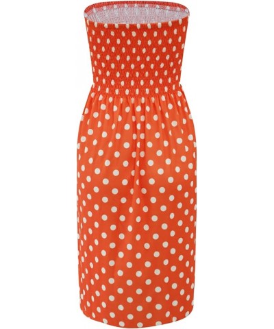 Strapless Dress for Women Summer Beach Boho Smocked Tube Top Dress Orange-polka Dot $9.66 Swimsuits