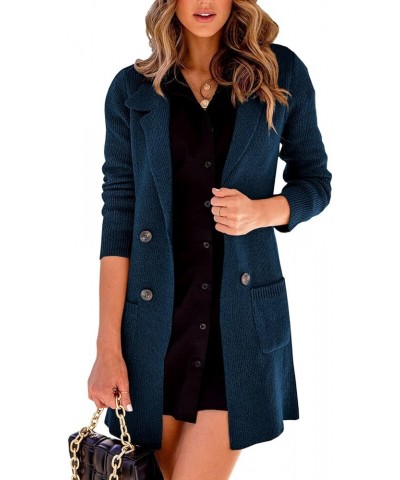 Women Open Front Lapel Collar Cardigan Button Down Long Sweaters Cardigan Solid Outerwear Coats Blue $22.56 Sweaters