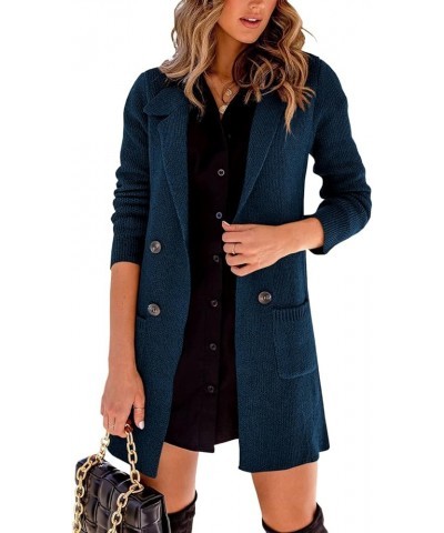 Women Open Front Lapel Collar Cardigan Button Down Long Sweaters Cardigan Solid Outerwear Coats Blue $22.56 Sweaters