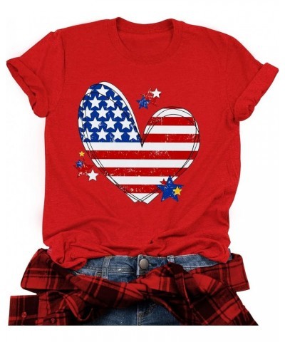 American Flag Heart Shirt Women Patriotic T-Shirt 4th of July Graphic Tees Shirts USA Flag Star Stripe Tops Red $9.20 T-Shirts