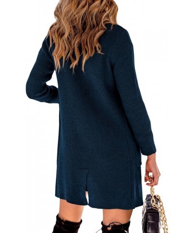 Women Open Front Lapel Collar Cardigan Button Down Long Sweaters Cardigan Solid Outerwear Coats Blue $22.56 Sweaters