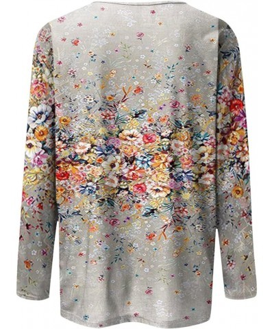 Womens Tops 3/4 Sleeve Summer Ethnic Floral Slim Cute Tops Crewneck Slim Fit Half Sleeve Tshirts Shirts Spring Blouse 2-khaki...