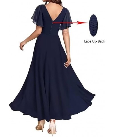 Tea Length Mother of The Bride Dresses Short Sleeves Chiffon Lace V-Neck Evening Dress for Women Formal Ocean Blue $35.00 Dre...