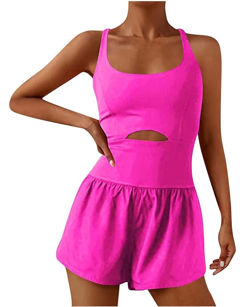 Womens Athletic Romper Trendy Casual Yoga Jumpsuits Gym One Piece Onesie Running Workout Wear Outfits 2023 Hot Pink 8 $8.79 J...