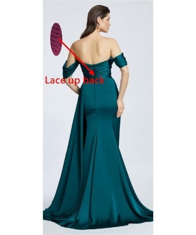 Women's Beaded Off Shoulder Prom Dresses Satin high Slit Long Pleated Formal Evening Party Gowns Purple $35.20 Dresses