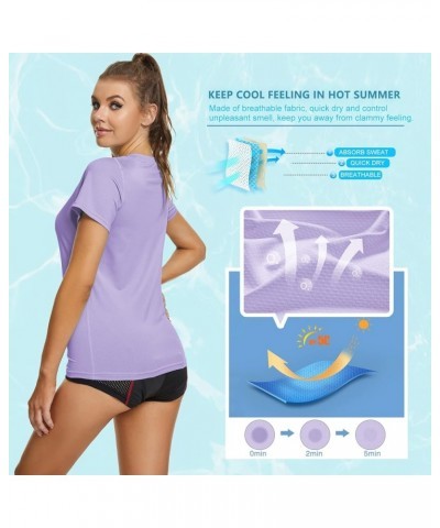 Womens Short Sleeve Rash Guard Swim, Quick Dry Outdoor Sun Protection T-Shirt Purple $14.33 Swimsuits