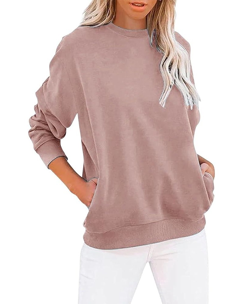 Womens Long Sleeve Sweatshirt Casual Crewneck Cute Pullover Tops Lightweight Sweatshirt with Pocket Yd-pink $9.17 Activewear