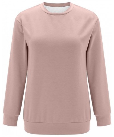 Womens Long Sleeve Sweatshirt Casual Crewneck Cute Pullover Tops Lightweight Sweatshirt with Pocket Yd-pink $9.17 Activewear