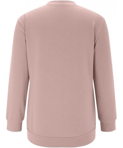 Womens Long Sleeve Sweatshirt Casual Crewneck Cute Pullover Tops Lightweight Sweatshirt with Pocket Yd-pink $9.17 Activewear