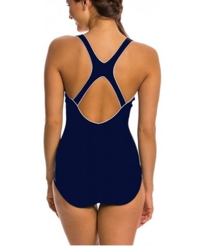 Women's One Piece Swimsuit,Keyhole Racerback, Moderate Cut Contrast Trim (Peacoat, Medium) $32.44 Swimsuits