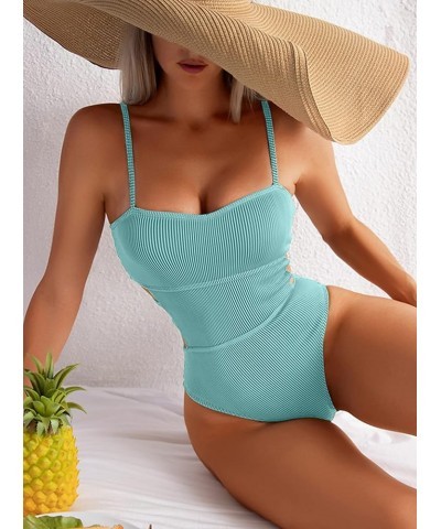 Women's Ribbed One Piece Swimwear Cutout Tummy Control Bathing Suit Dark Green $16.79 Swimsuits