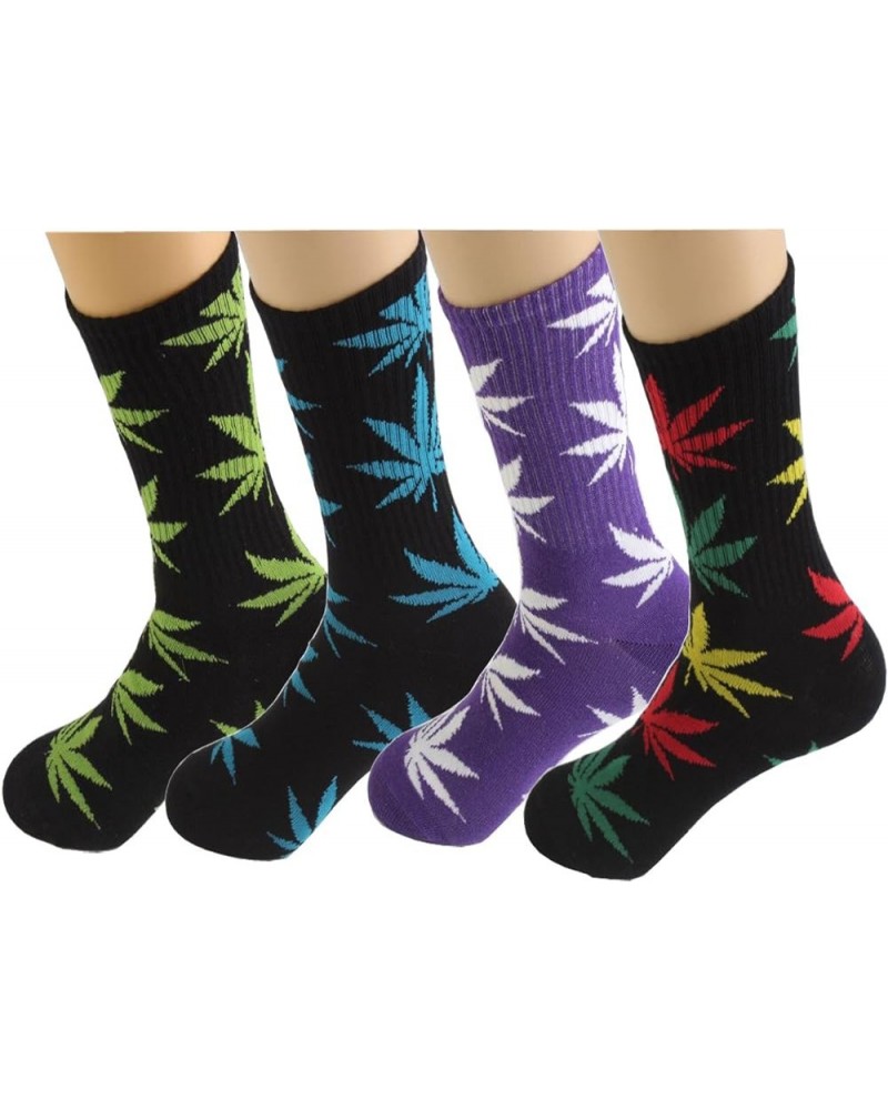 4 Pairs Pack Marijuana Weed Leaf Printed Cotton Athletic Sports High Crew Socks for Women Men B-4 Pairs $9.87 Activewear