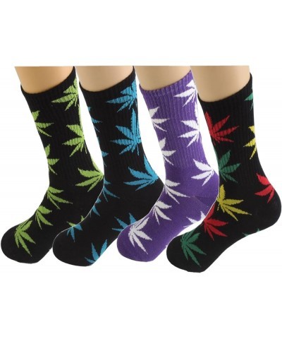 4 Pairs Pack Marijuana Weed Leaf Printed Cotton Athletic Sports High Crew Socks for Women Men B-4 Pairs $9.87 Activewear