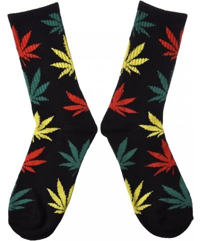 4 Pairs Pack Marijuana Weed Leaf Printed Cotton Athletic Sports High Crew Socks for Women Men B-4 Pairs $9.87 Activewear