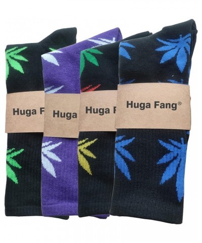 4 Pairs Pack Marijuana Weed Leaf Printed Cotton Athletic Sports High Crew Socks for Women Men B-4 Pairs $9.87 Activewear