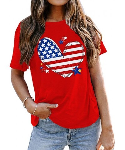 American Flag Heart Shirt Women Patriotic T-Shirt 4th of July Graphic Tees Shirts USA Flag Star Stripe Tops Red $9.20 T-Shirts