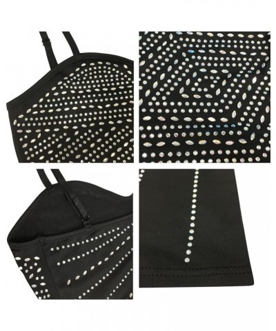 Women Sexy Spaghetti Strap V Neck Rhinestone Embellished Bodycon Midi Sparkle Glitter Dress B3-black $28.07 Dresses