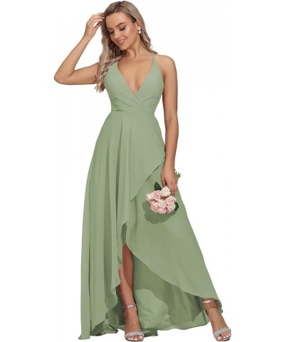 Spaghetti Straps Bridesmaid Dresses for Women Long Formal Evening Dresses High Low Wedding Guest Dresses Sage $29.49 Dresses