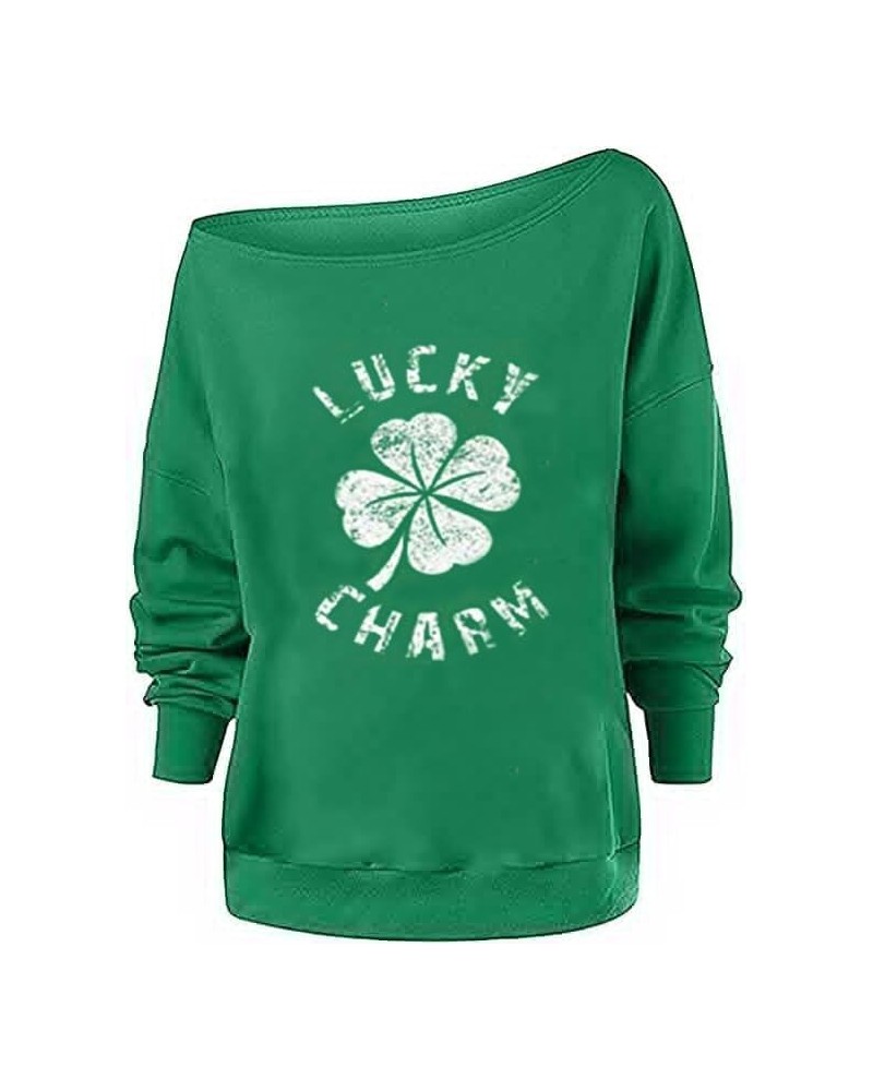 St. Patrick's Day Women's Sweatshirts Loose Fit Kelly Green Clover Long Sleeve Gift Irish Tops Green Lucky $21.61 Hoodies & S...