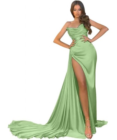 Women's Strapless Mermaid Prom Dresses Long 2023 High Split Formal Evening Party Gowns Sage Green $38.24 Dresses