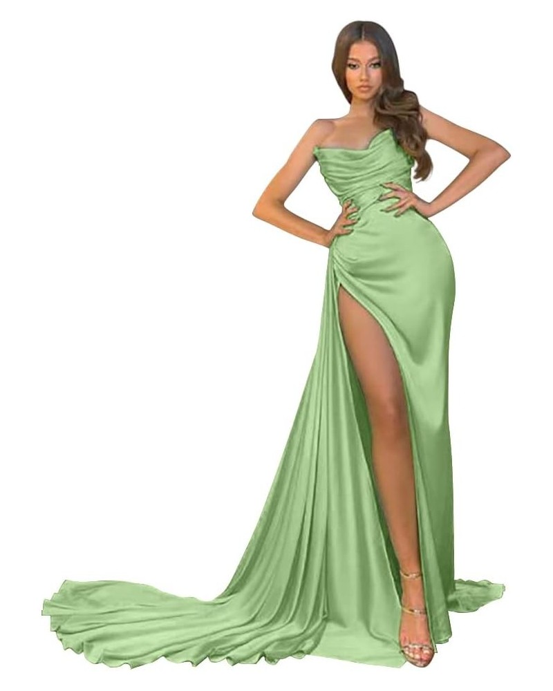 Women's Strapless Mermaid Prom Dresses Long 2023 High Split Formal Evening Party Gowns Sage Green $38.24 Dresses