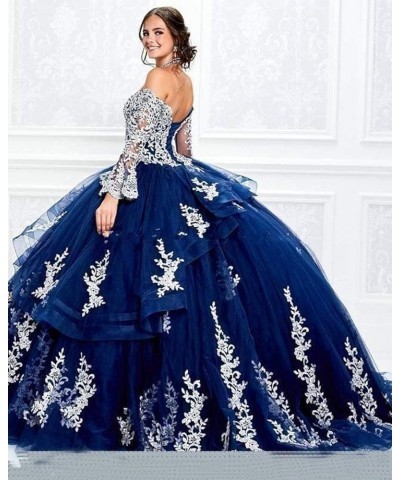 Women's Off Shoulder Quinceanera Dresses Lace Appliques Long Sleeve Prom Ball Gown Fuchsia $61.74 Dresses