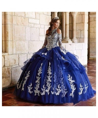 Women's Off Shoulder Quinceanera Dresses Lace Appliques Long Sleeve Prom Ball Gown Fuchsia $61.74 Dresses