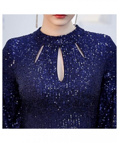 Women's Half Sleeve High Neck Sequin Long Evening Dress Party Maxi Dress Blue $45.04 Dresses