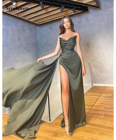 Women's Strapless Mermaid Prom Dresses Long 2023 High Split Formal Evening Party Gowns Sage Green $38.24 Dresses