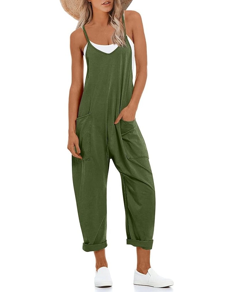 One Piece Jumpsuits for women V Neck Sleeveless Loose Fit overalls Spaghetti Strap Harem Long Pants with Pockets Green $14.35...