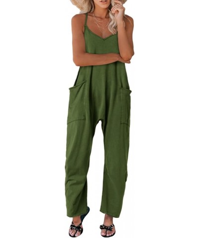 One Piece Jumpsuits for women V Neck Sleeveless Loose Fit overalls Spaghetti Strap Harem Long Pants with Pockets Green $14.35...