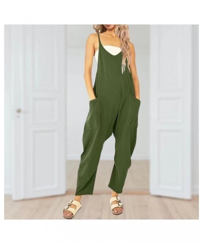 One Piece Jumpsuits for women V Neck Sleeveless Loose Fit overalls Spaghetti Strap Harem Long Pants with Pockets Green $14.35...