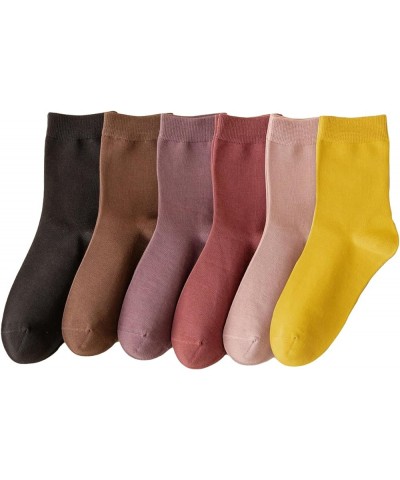 Women's 6 Pairs Solid Crew Socks Casual Socks Crew Knit Socks Multicoloured $13.19 Socks