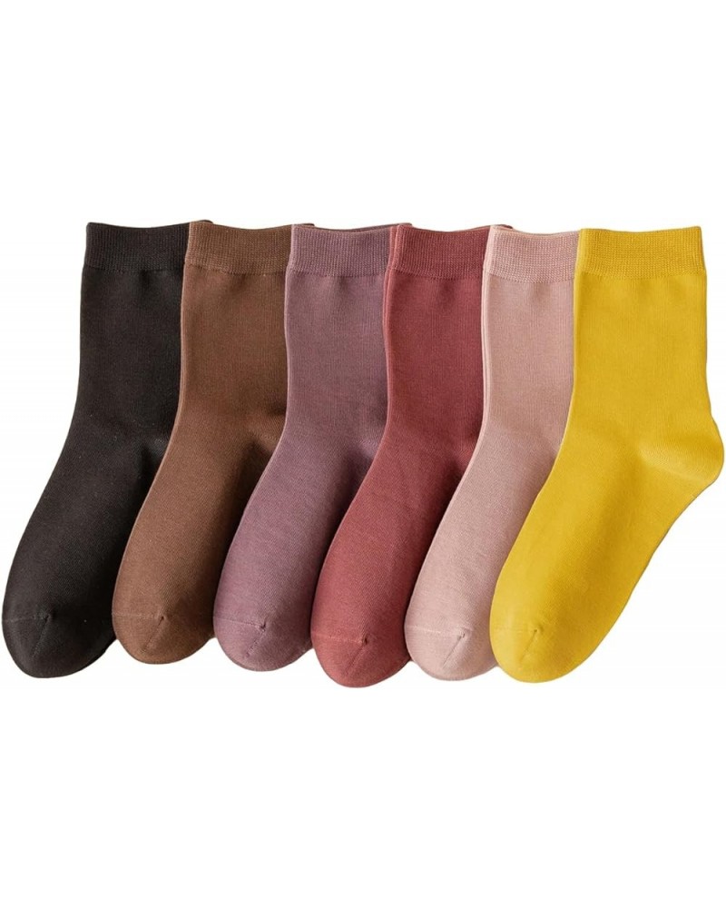 Women's 6 Pairs Solid Crew Socks Casual Socks Crew Knit Socks Multicoloured $13.19 Socks